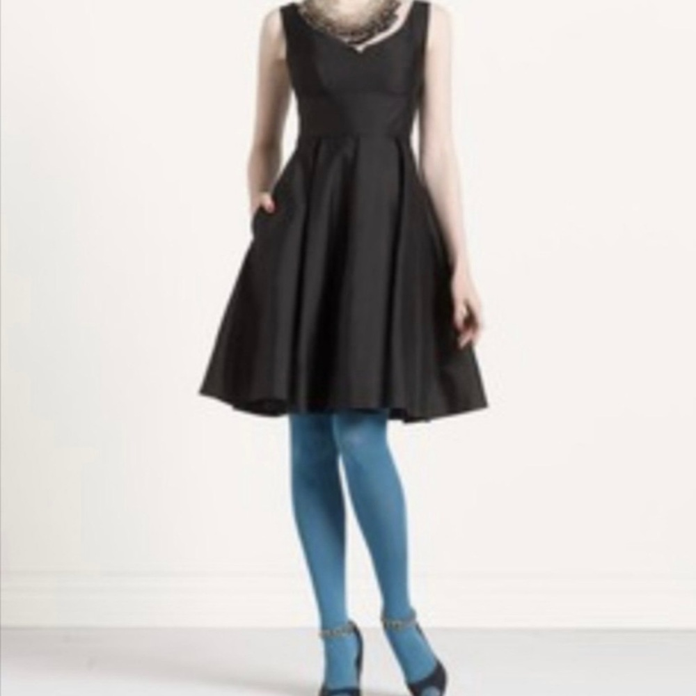 Kate Spade Black Pleated Fit and Flare Midi Dress